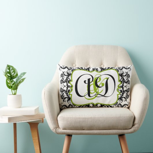 Rectangle Coussin de la mariée noire Damask Monogram (Chaise)