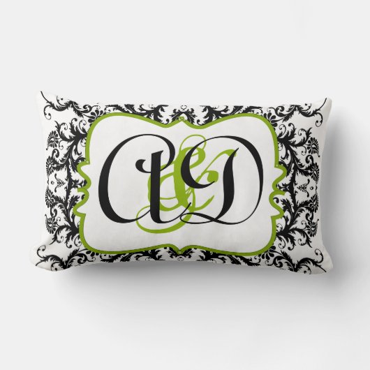 Rectangle Coussin de la mariée noire Damask Monogram (Recto)