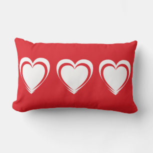 Rectangle Coussin de la Saint Valentin rouge aux coeurs blan