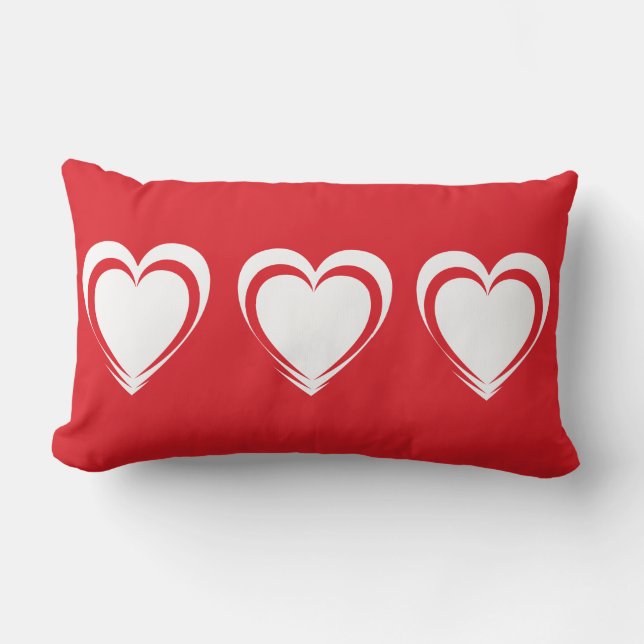 Rectangle Coussin de la Saint Valentin rouge aux coeurs blan (Recto)