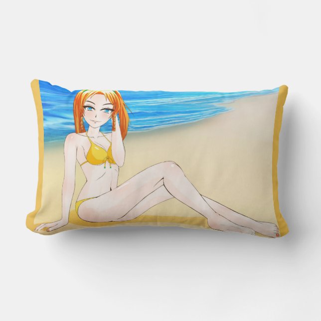 Rectangle Coussin de lit blond de fille d'Anime (Recto)