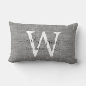 Rectangle Coussin de mariage en lin gris avec monogramme bla (Verso)