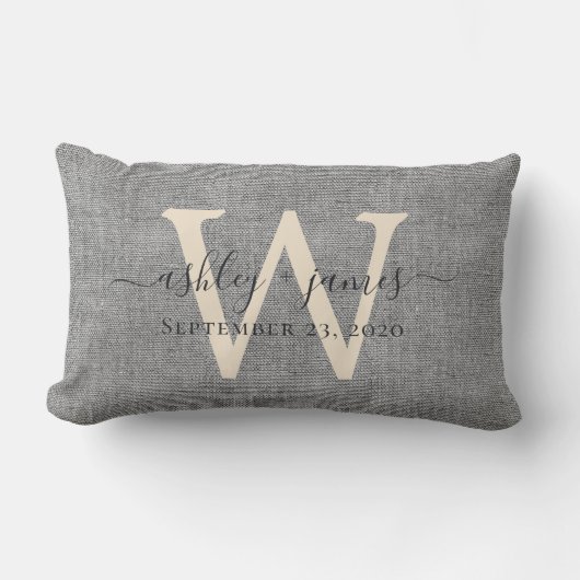 Rectangle Coussin de mariage en lin gris avec monogramme ivo (Recto)