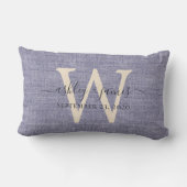 Rectangle Coussin de mariage en lin ivoire bleu avec monogra (Verso)