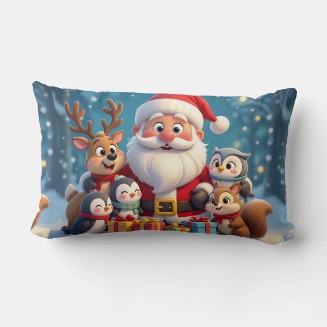 Rectangle Coussin de Noël avec le Père Noël et ses Amis (Verso)