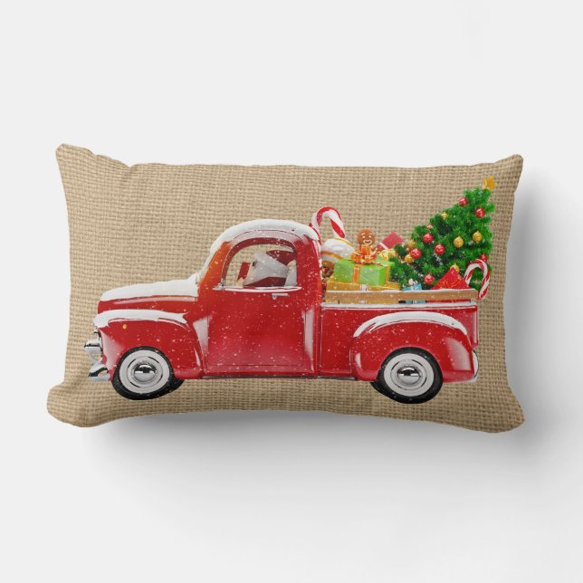 Rectangle Coussin de Noël avec Père Noël, Camion (Recto)