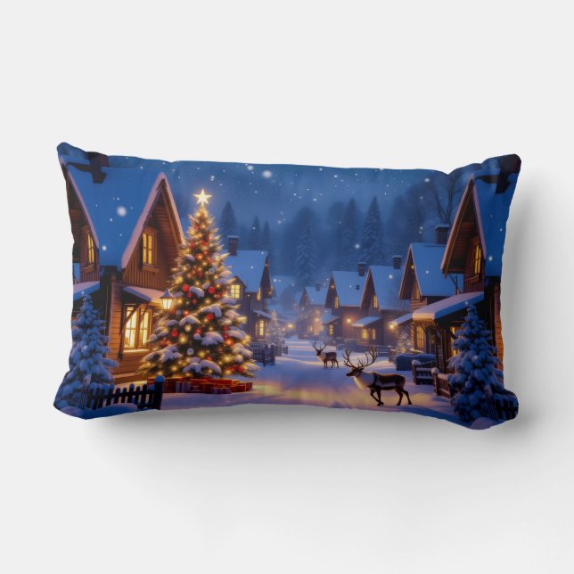 Rectangle Coussin de Noël avec Santa et Renne Mignon (Verso)