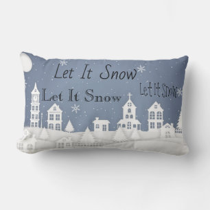 Rectangle Coussin de Noël Laisser Il Neige Bleu Blanc