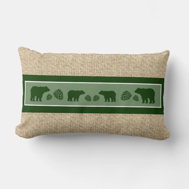 Rectangle Coussin de pinecone d'ours vert brun rustique (Recto)
