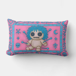 Rectangle Coussin de poupée rose + bleu turquoise