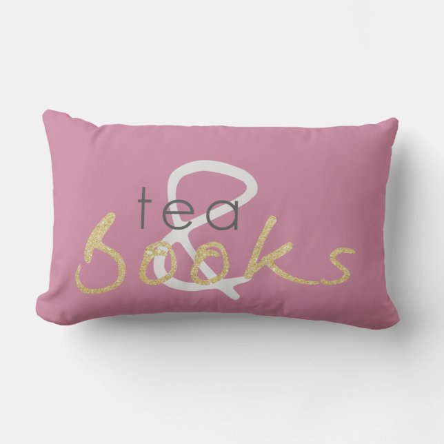 Rectangle Coussin de thé et de livres en or à deux tons (Recto)