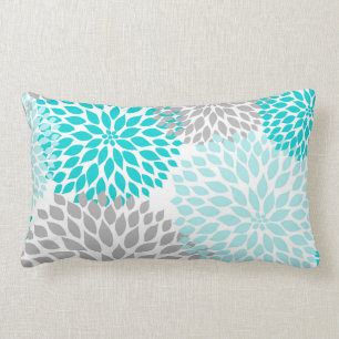 Rectangle coussin des Filles de Dahlias à gris bleu turquois