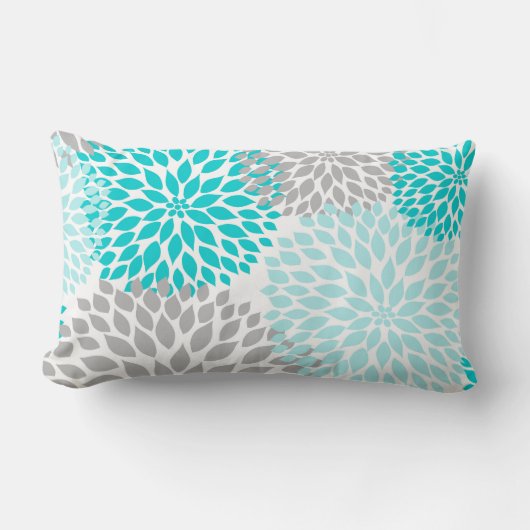 Rectangle coussin des Filles de Dahlias à gris bleu turquois (Recto)