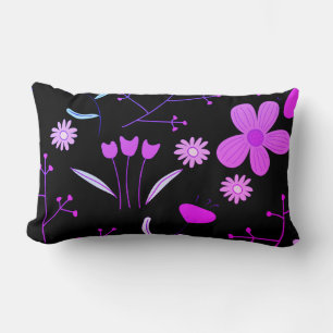 Rectangle Coussin d'impression florale rose et noir