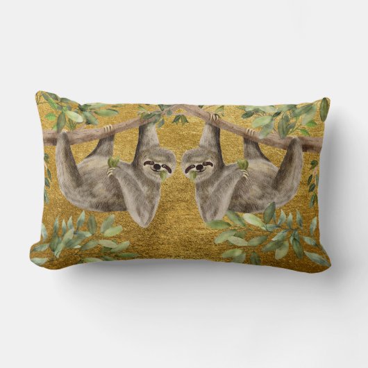 Rectangle Coussin doré - Dessin de paresseux (Recto)