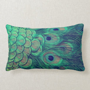 Rectangle Coussin double face de plume de paon