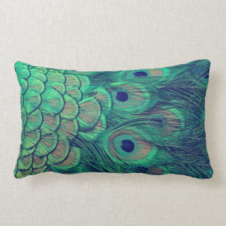 Rectangle Coussin double face de plume de paon