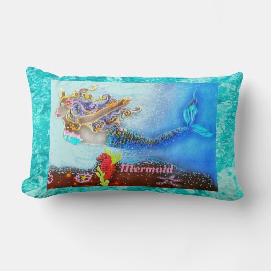 Rectangle Coussin en coton personnalisé Mermaid Pastel Océan (Recto)