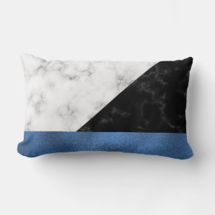 Rectangle Coussin en marbre clair gris bleu/noir