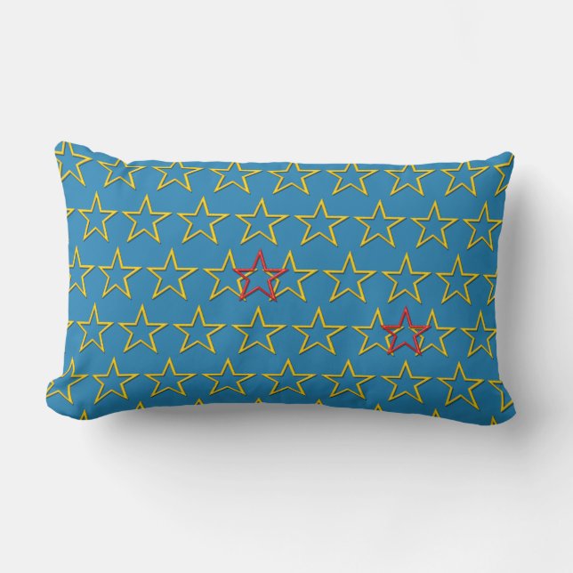 Rectangle Coussin - Etoiles d'or et rouge sur bleu (Recto)