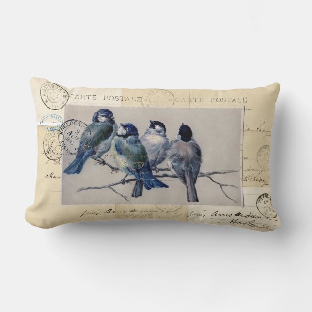 Rectangle Coussin français de cartes postales d'oiseaux (Recto)