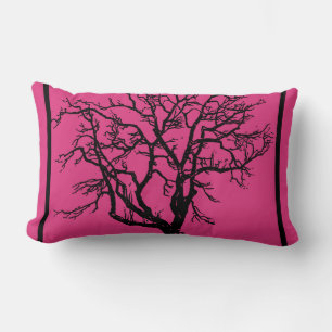 Rectangle Coussin Fuschia profond avec Silhouette Arbre Noir