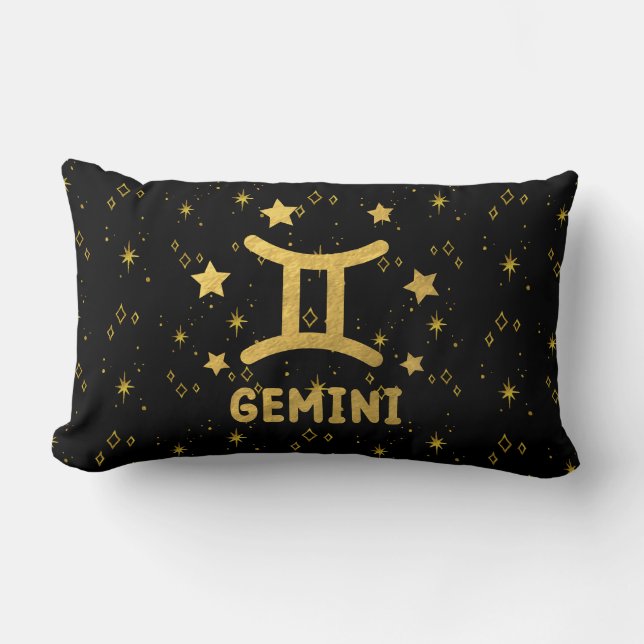 Rectangle Coussin Gemini Zodiac Black et Gold Lumbar (Recto)