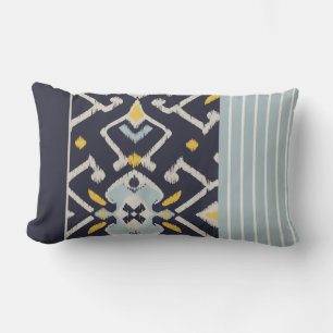 Rectangle Coussin ikat moderne chic noir jaune et turquoise