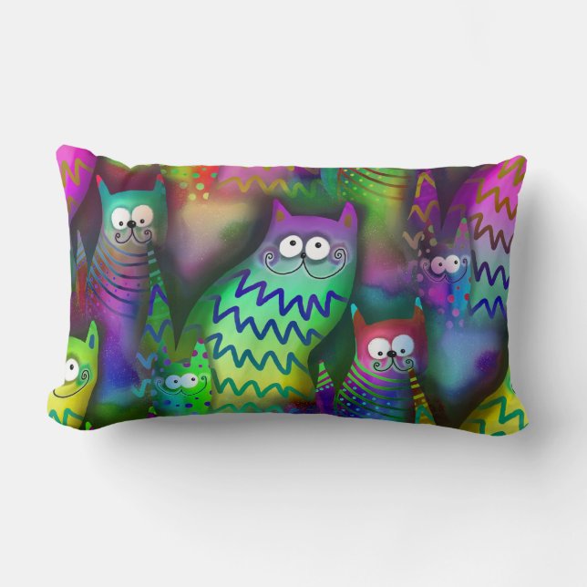 RECTANGLE COUSSIN INTÉRESSANT AVEC CHATS COLORÉS (Recto)