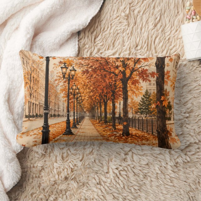 Rectangle Coussin jeté d'automne d'une rue bordée d'arbres (Couverture)