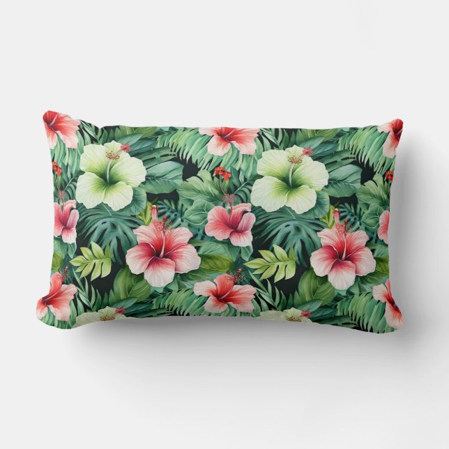 Rectangle Coussin jeté Palmiers Floraux Tropicaux (Recto)