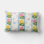 Rectangle Coussin Jeté Rayure Bleu Rose & Jaune RosesFloral (Recto)