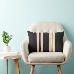 Rectangle Coussin Jeté Rayure Rose & Blanc Or Noir