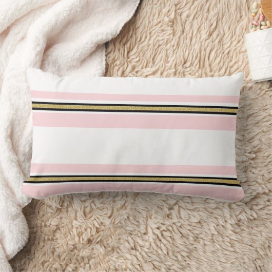 Rectangle Coussin Jeté Rayure Rose & Blanc Or Noir (Couverture)