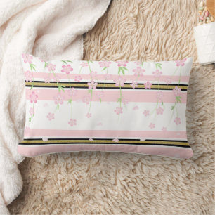 Rectangle Coussin Jeté Rayure Rose & Blanc Or Noir Floral