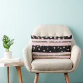 Rectangle Coussin Jeté Rayure Rose & Blanc Or Noir Floral (Chaise)