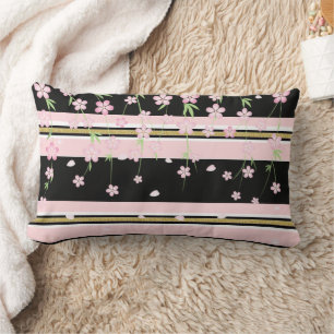 Rectangle Coussin Jeté Rayure Rose & Blanc Or Noir Floral