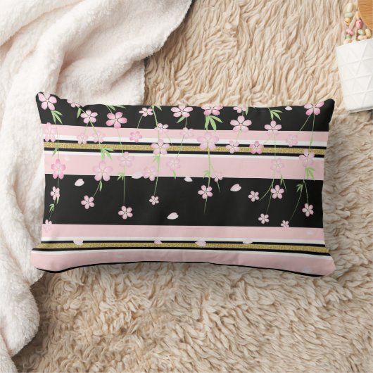 Rectangle Coussin Jeté Rayure Rose & Blanc Or Noir Floral (Couverture)