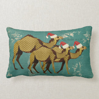 Rectangle Coussin lombaire bleu de Noël de chameaux