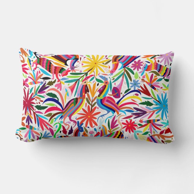 Rectangle Coussin lombaire coloré d'Otomi, broderie (Recto)