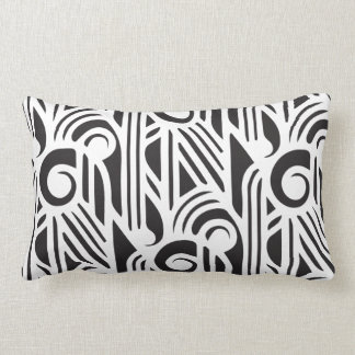 Rectangle Coussin lombaire d'art déco de bâillon - noir sur