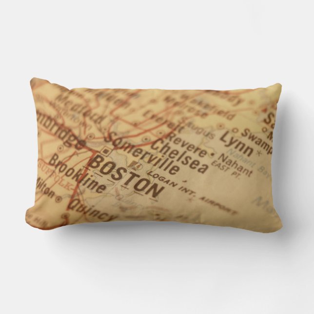 Rectangle Coussin lombaire de carte vintage de Boston (Recto)