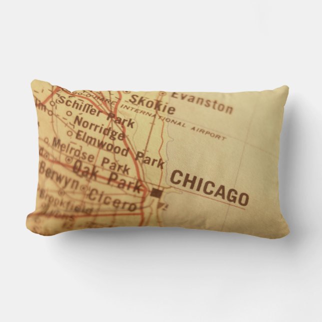 Rectangle Coussin lombaire de carte vintage de Chicago (Recto)