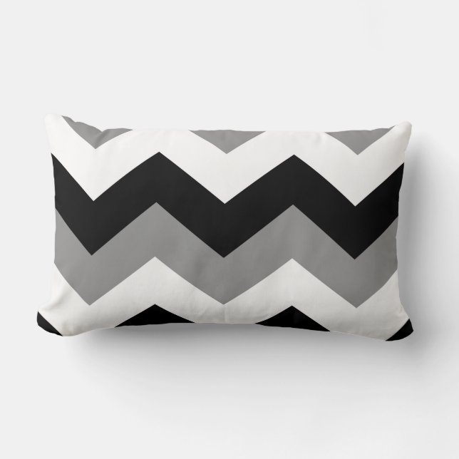 Rectangle Coussin lombaire de chevron de gamme de gris noir (Recto)
