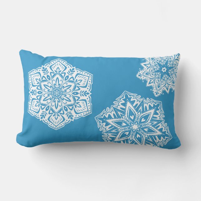 Rectangle Coussin lombaire de flocon de neige dans le bleu (Recto)