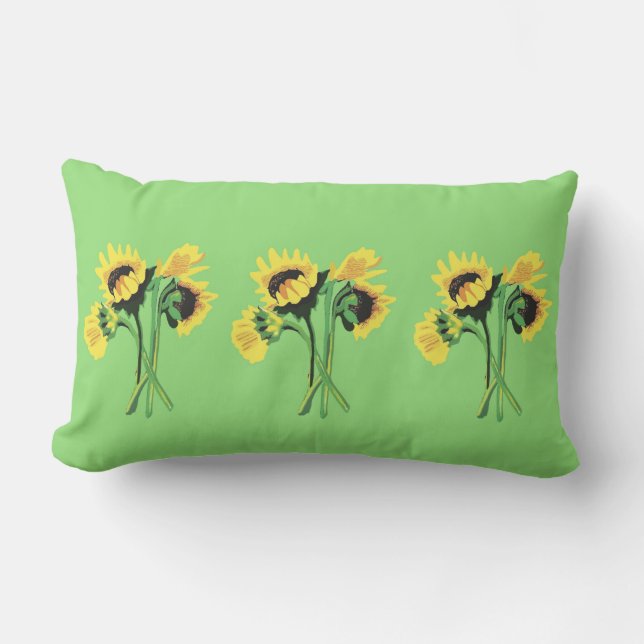 Rectangle Coussin lombaire de vert d'art de tournesols (Recto)