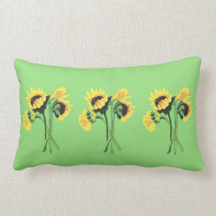 Rectangle Coussin lombaire de vert d'art de tournesols