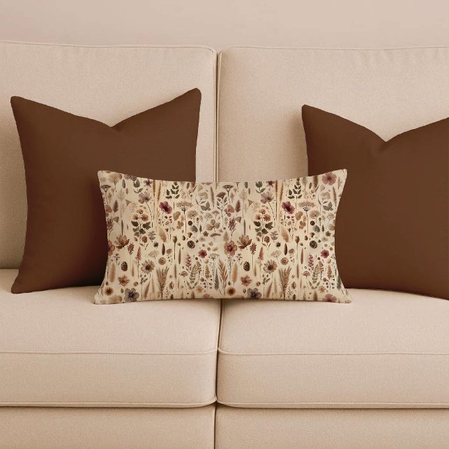 Rectangle Coussin Lombaire Fleur Pressée Herbier Vintage (Lumber Pillow)