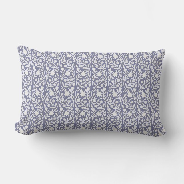 Rectangle Coussin lombaire floral bleu imprimé en bloc (Recto)