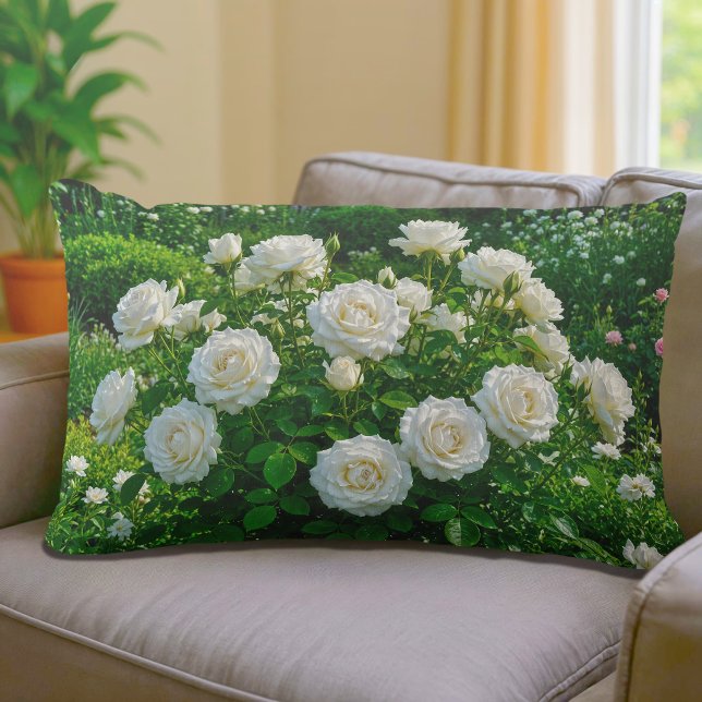 Rectangle Coussin Lombaire Roses Blanches (Créateur téléchargé)